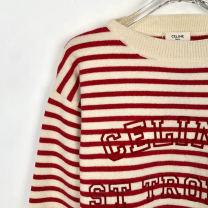 Celine Striped Logo Wool Long Sleeve Sweatshirt
