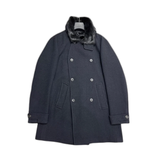 Armani Mid-Length Coat with Fur Collar-zp