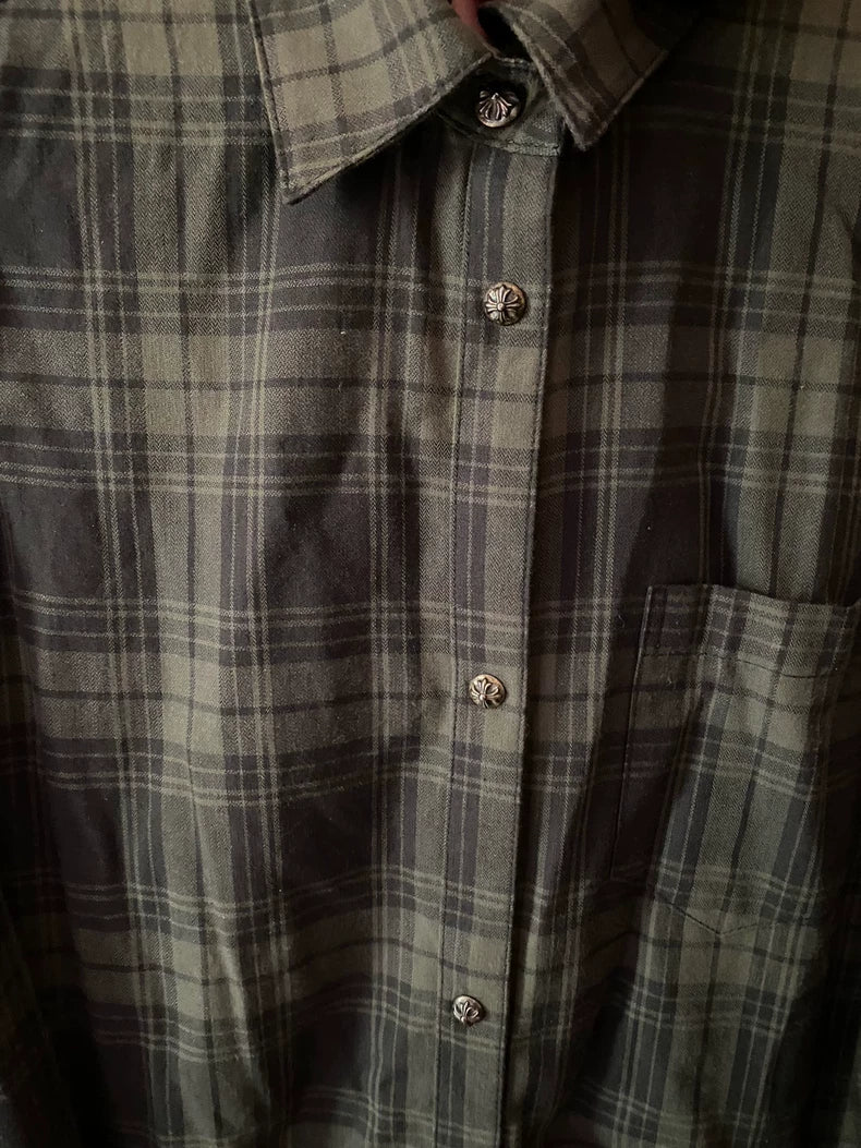 Chrome Hearts Plaid Silver Button Long Sleeve Shirt-yf