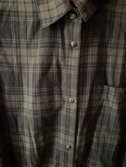 Chrome Hearts Plaid Silver Button Long Sleeve Shirt-yf