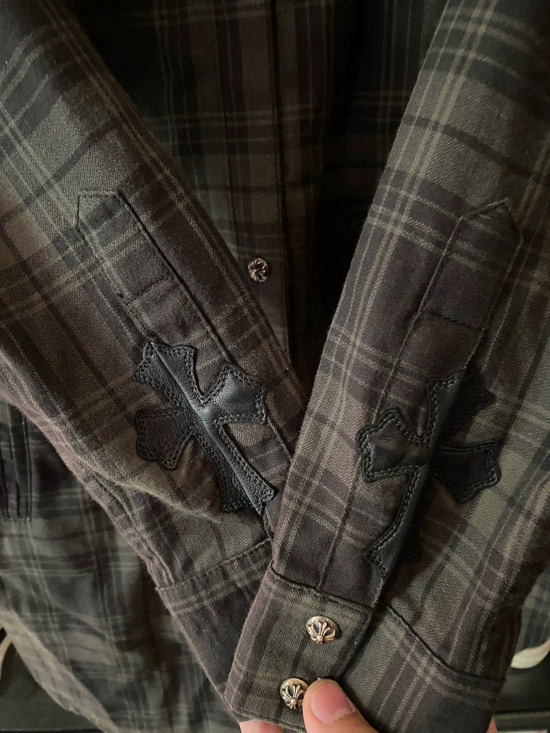 Chrome Hearts Plaid Silver Button Long Sleeve Shirt-yf