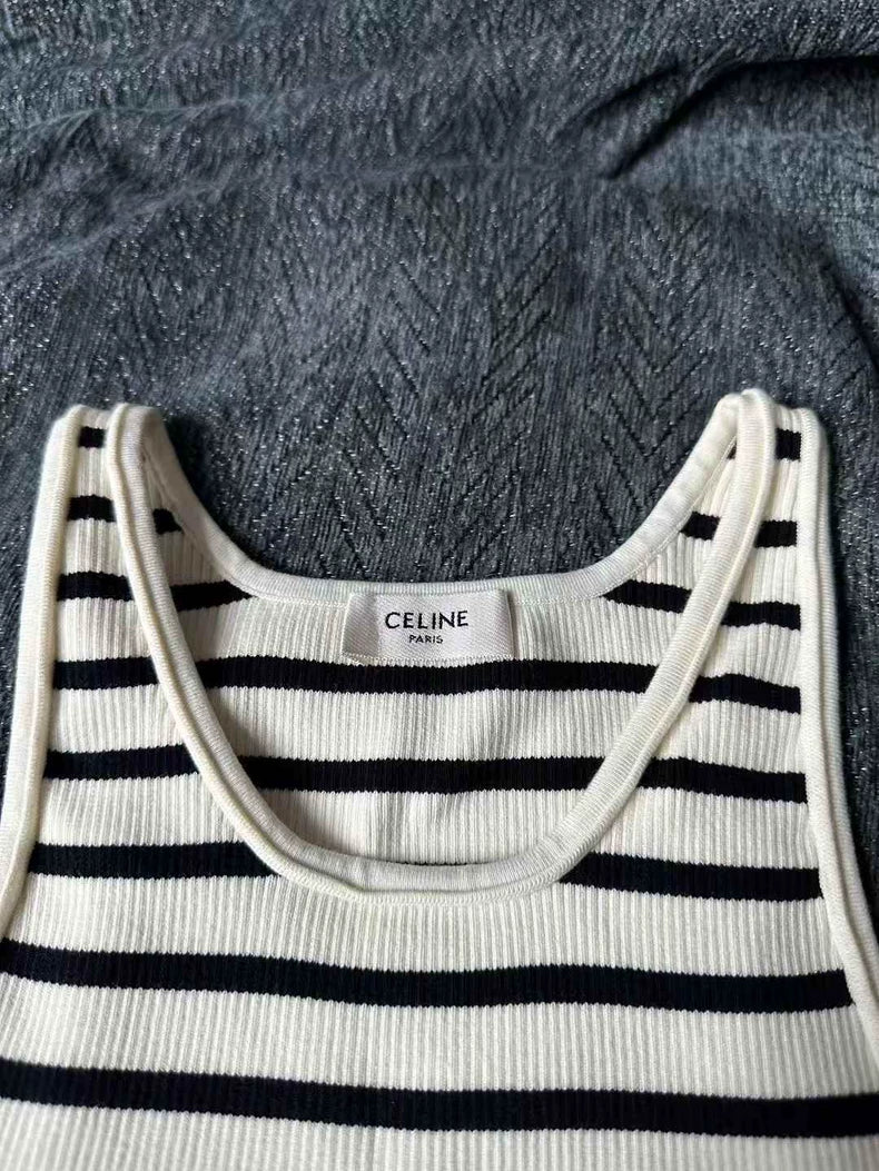 Celine Striped Knit Sleeveless Top