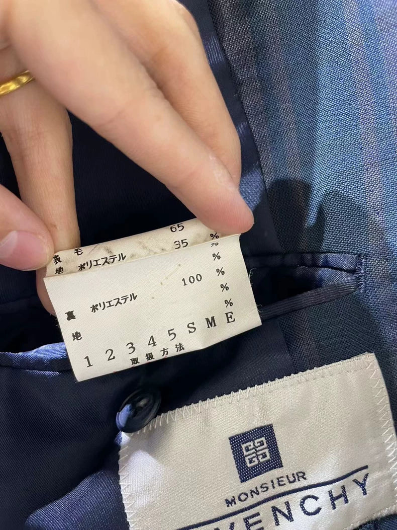 Vintage Givenchy Blue Plaid Suit Jacket
