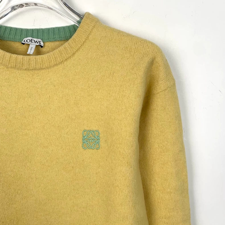 Yellow Logo Embroidered Wool Sweater