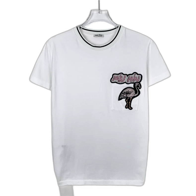 miumiu Flamingo Logo Sequin T-Shirt