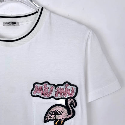 miumiu Flamingo Logo Sequin T-Shirt