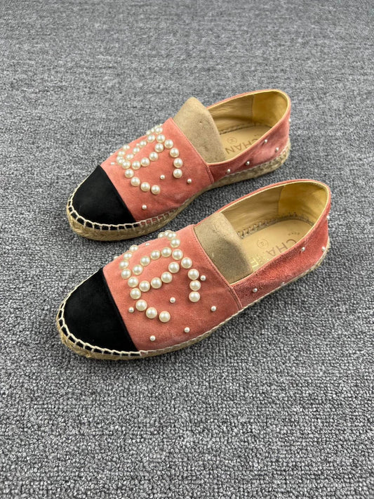 Chanel Pink Pearl Espadrille Fisherman Shoes-yf