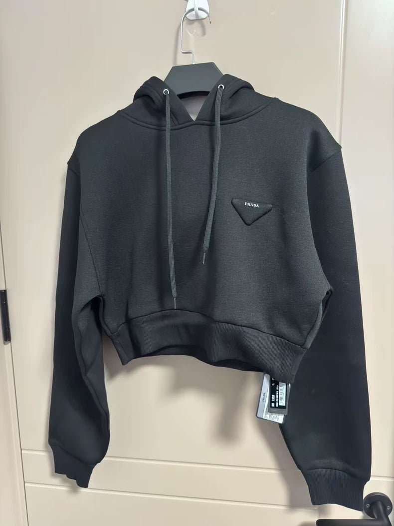 Prada Triangle Logo Cropped Hoodie-yf