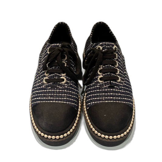 Chanel Black Fashion Sneakers with Ribbon Laces