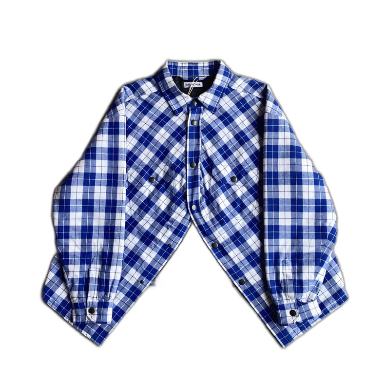 Balenciaga White Blue Plaid Shirt Jacket-zp