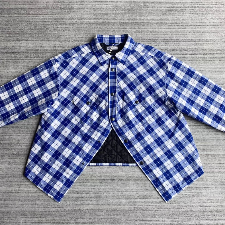 Balenciaga White Blue Plaid Shirt Jacket-zp