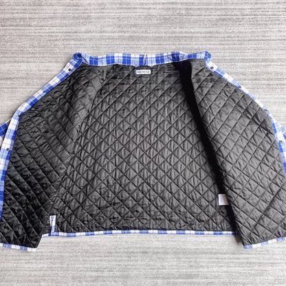 Balenciaga White Blue Plaid Shirt Jacket-zp