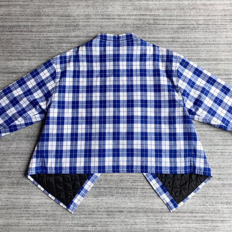 Balenciaga White Blue Plaid Shirt Jacket-zp