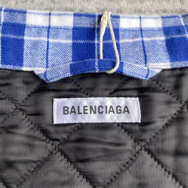 Balenciaga White Blue Plaid Shirt Jacket-zp