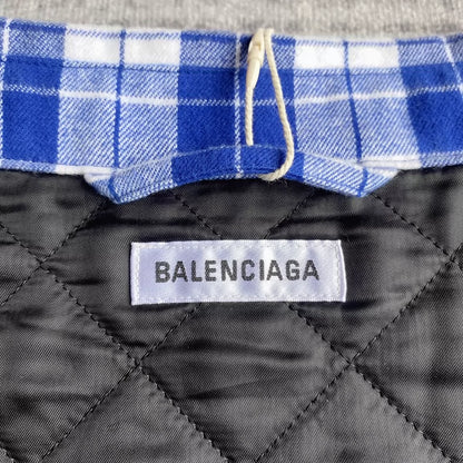 Balenciaga White Blue Plaid Shirt Jacket-zp