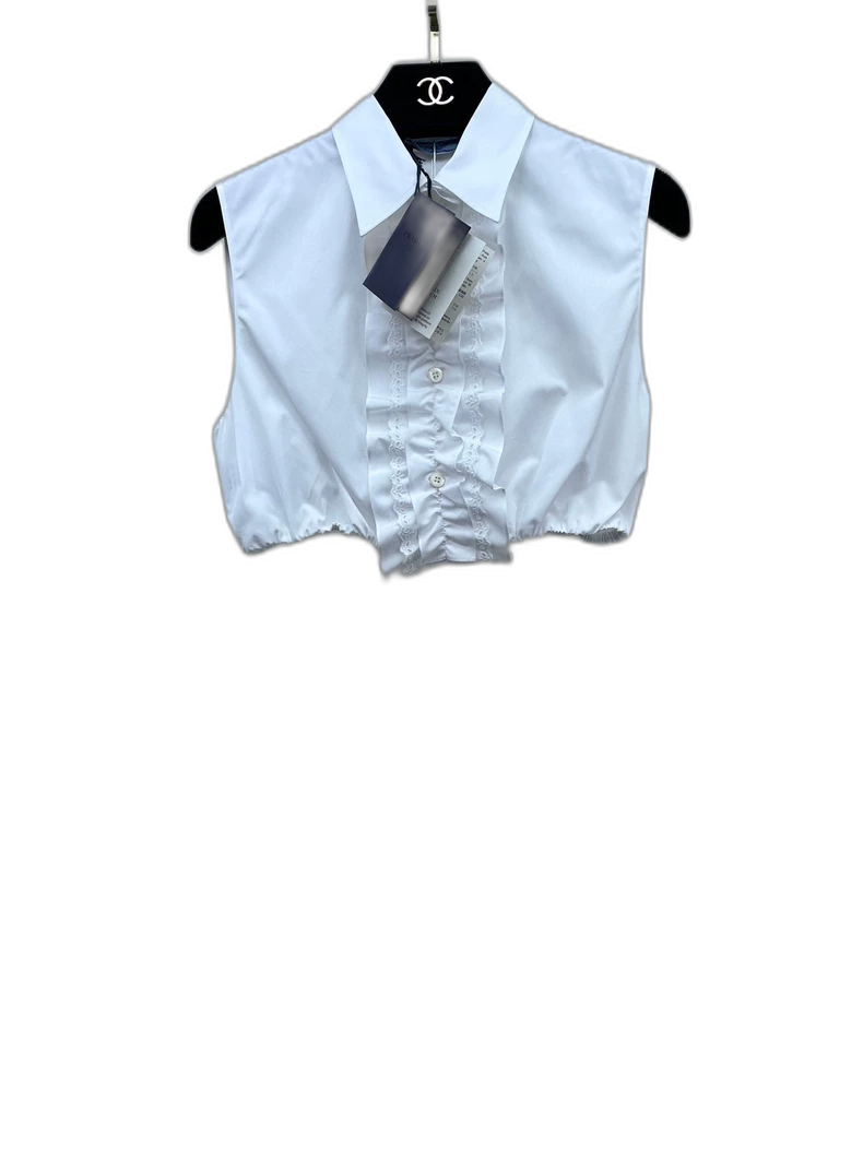 Prada White Ruffled Sleeveless Shirt