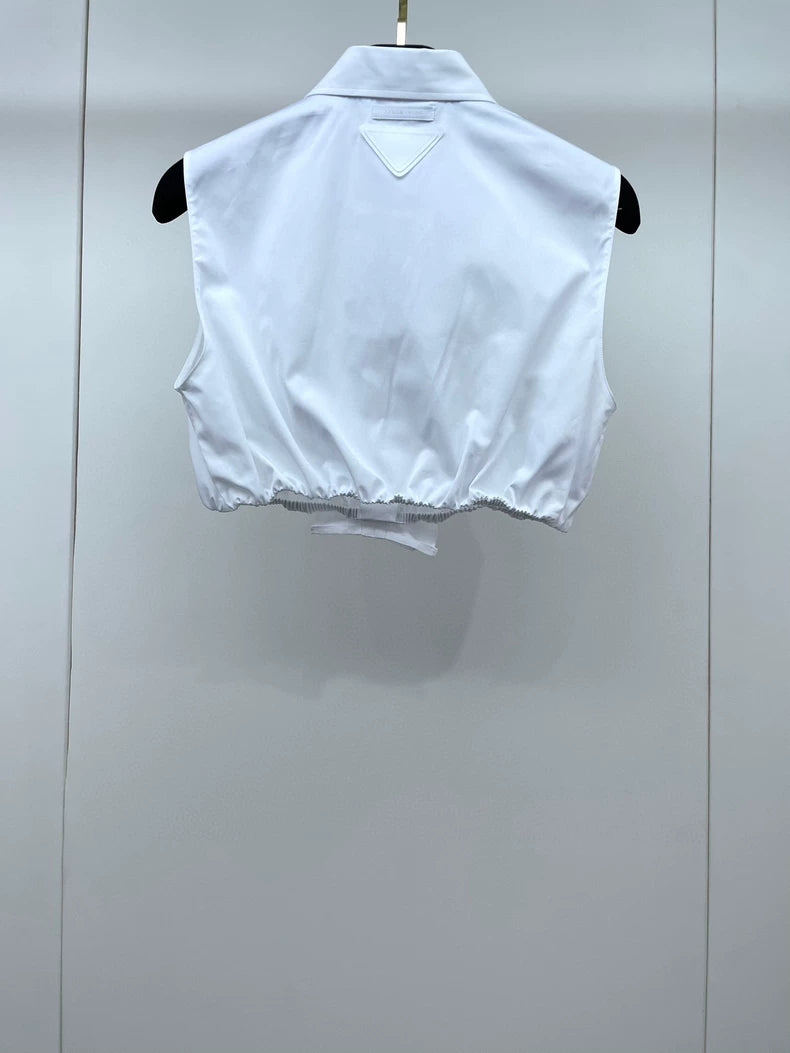 Prada White Ruffled Sleeveless Shirt