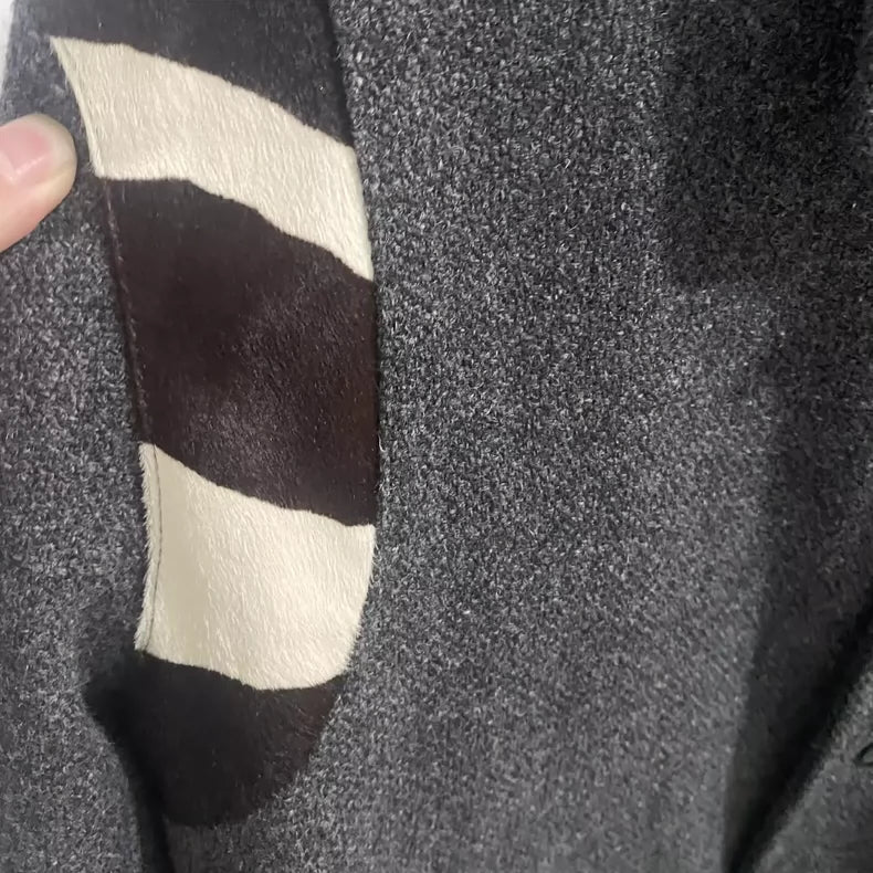 Saint Laurent Gray Baseball Jacket with Zebra Stripes