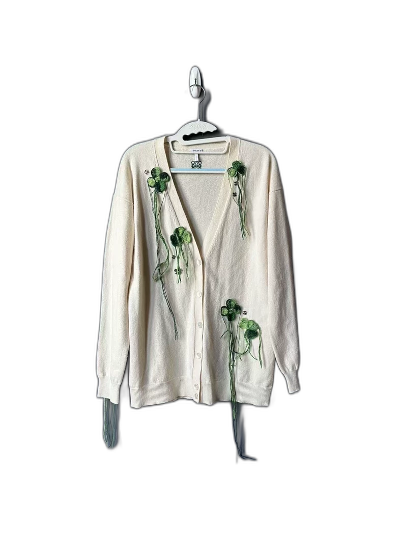 Loewe Embroidered Flower Cardigan in Beige