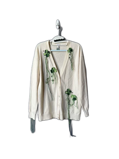 Loewe Embroidered Flower Cardigan in Beige