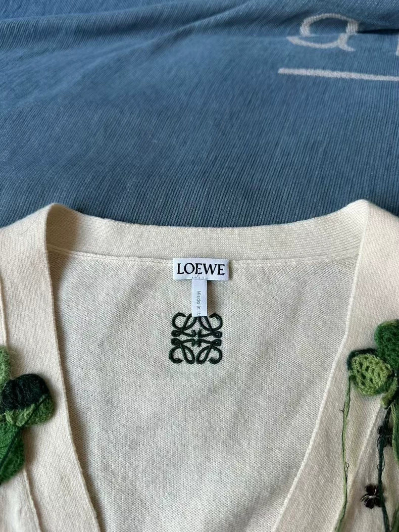 Loewe Embroidered Flower Cardigan in Beige