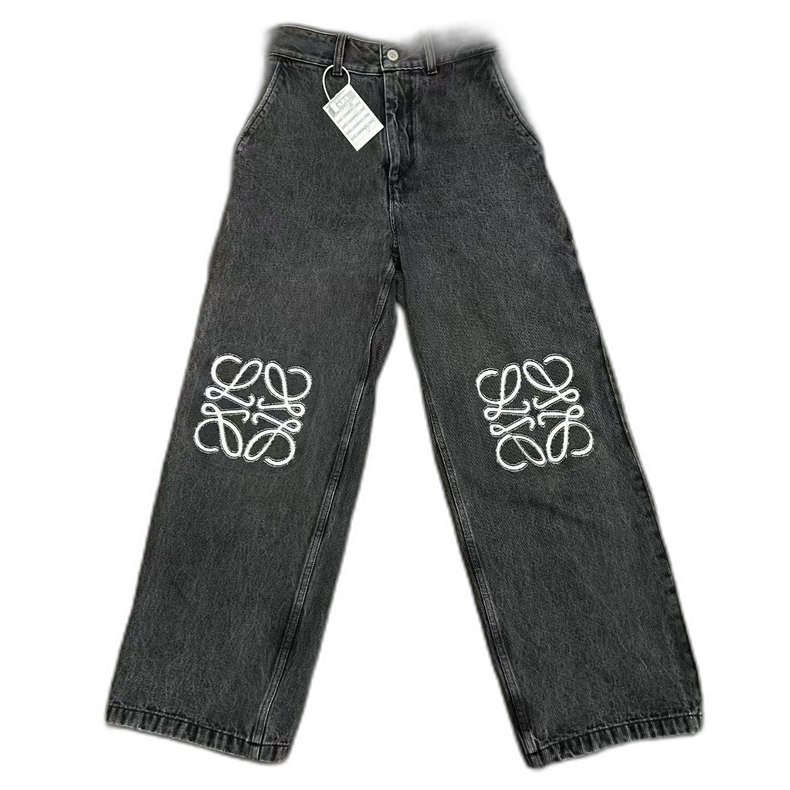 LOEWE Black Gray Knee Logo Denim Jeans