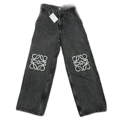 LOEWE Black Gray Knee Logo Denim Jeans