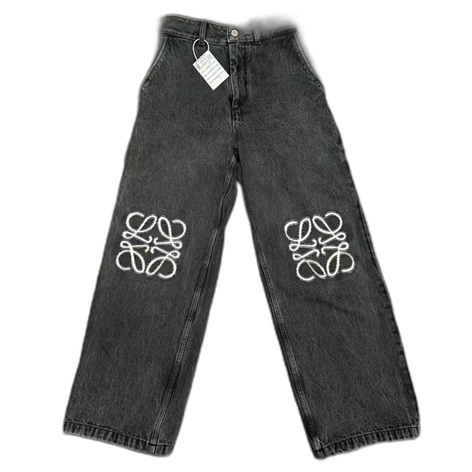 LOEWE Black Gray Knee Logo Denim Jeans