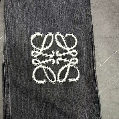 LOEWE Black Gray Knee Logo Denim Jeans