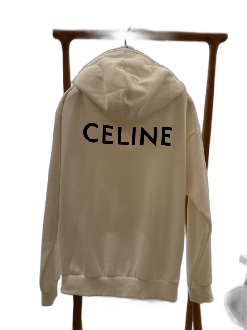 Celine White Zip Hoodie Sweatshirt Size S