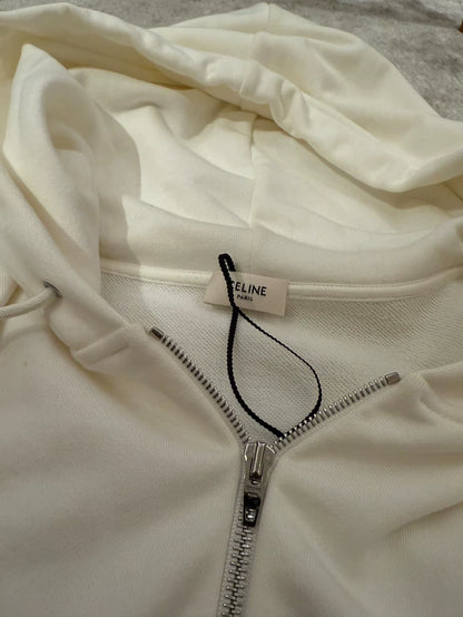 Celine White Zip Hoodie Sweatshirt Size S
