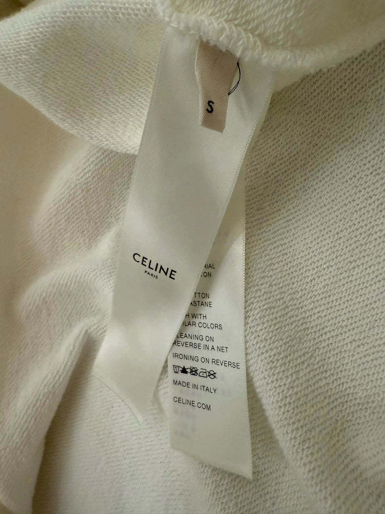 Celine White Zip Hoodie Sweatshirt Size S