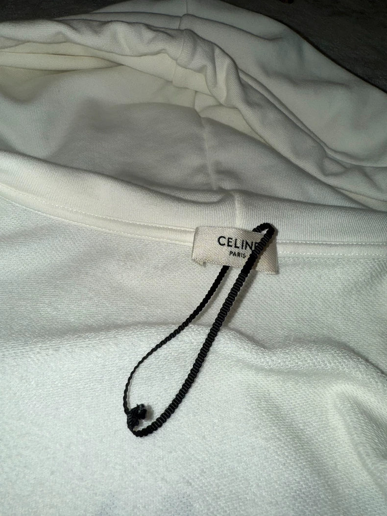Celine White Zip Hoodie Sweatshirt Size S