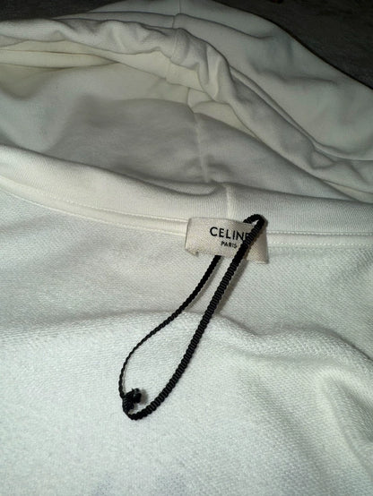 Celine White Zip Hoodie Sweatshirt Size S