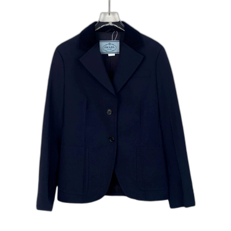Prada Navy Wool Blazer with Notched Lapel