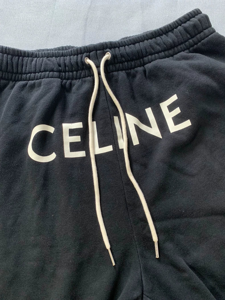 Celine Black Logo Print Casual Pants