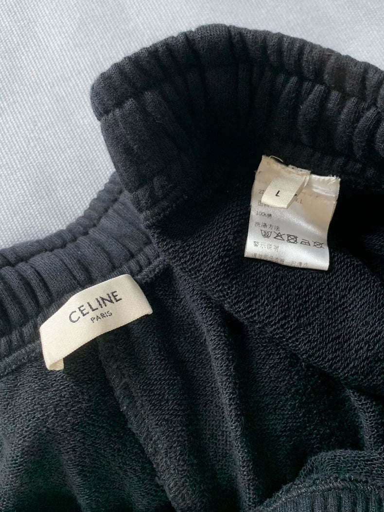 Celine Black Logo Print Casual Pants