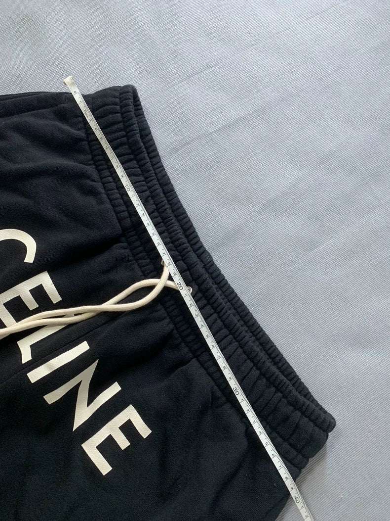 Celine Black Logo Print Casual Pants