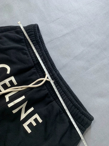Celine Black Logo Print Casual Pants