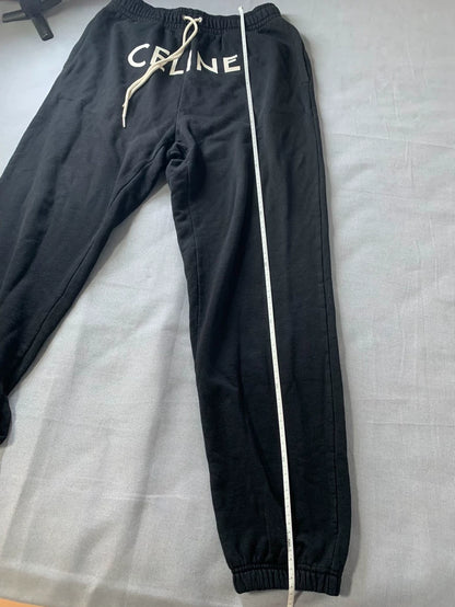 Celine Black Logo Print Casual Pants