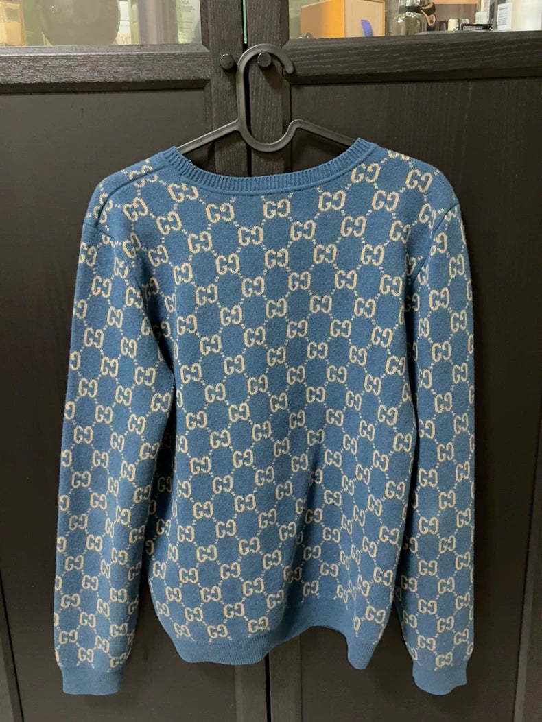 Gucci Logo Pattern Blue Sweater