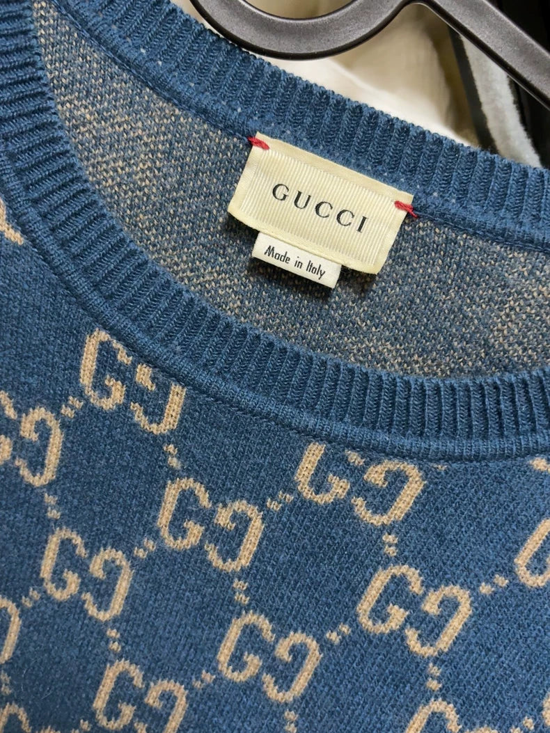 Gucci Logo Pattern Blue Sweater