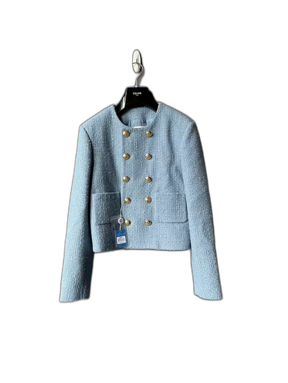 Celine Double-Breasted Tweed Jacket in Sky Blue