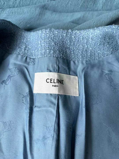 Celine Double-Breasted Tweed Jacket in Sky Blue