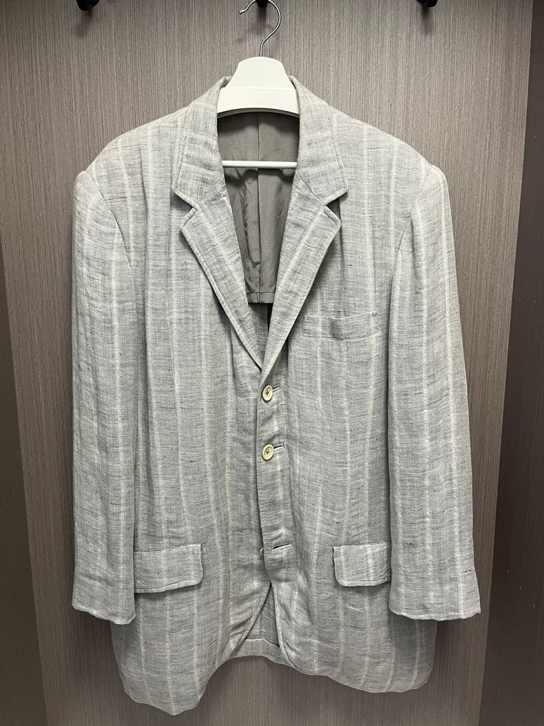 Yohji Yamamoto Striped Linen Blend Suit Jacket