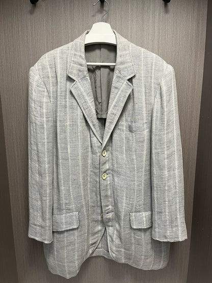 Yohji Yamamoto Striped Linen Blend Suit Jacket
