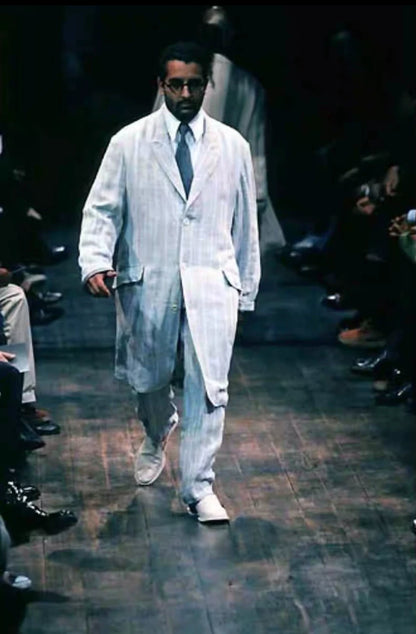 Yohji Yamamoto Striped Linen Blend Suit Jacket