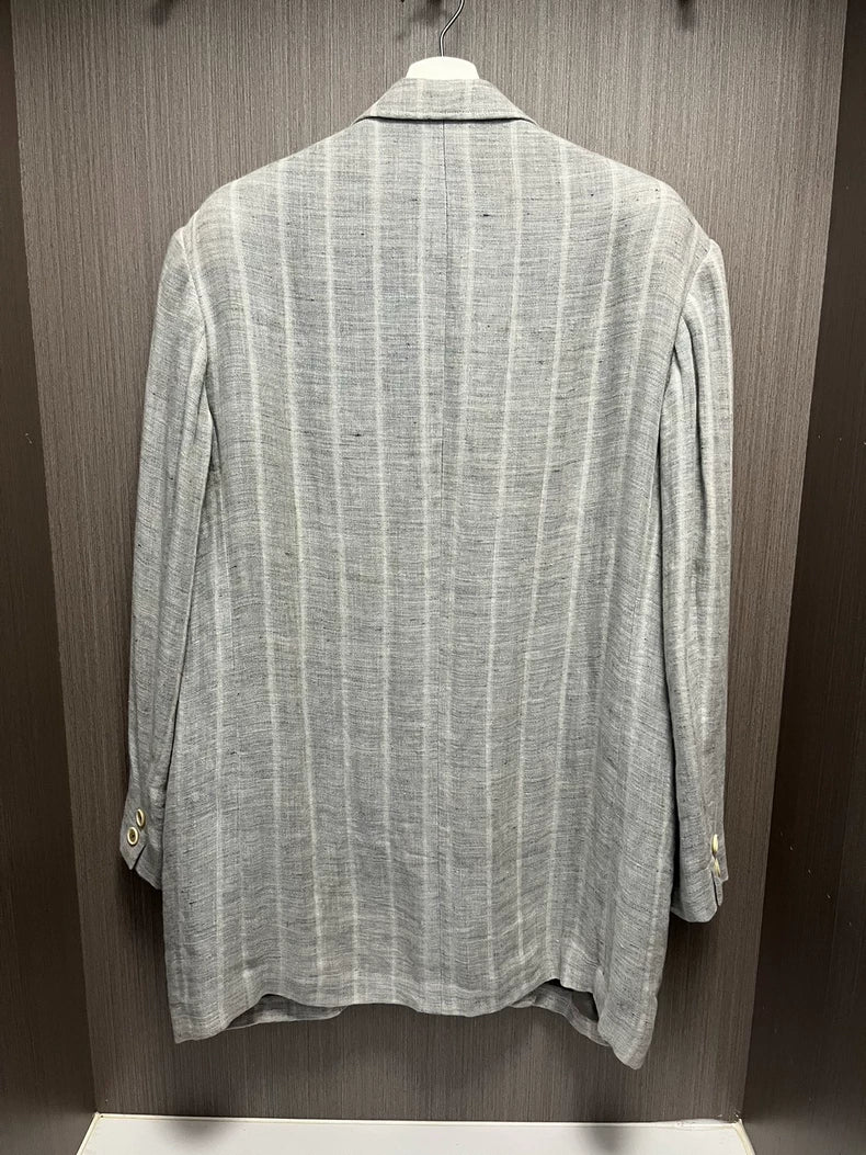 Yohji Yamamoto Striped Linen Blend Suit Jacket