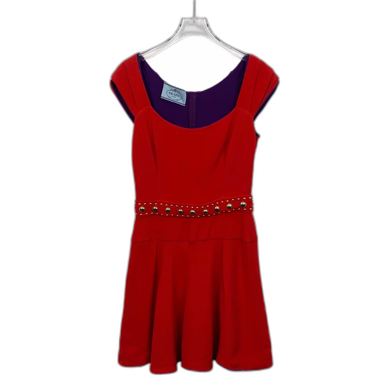 Red Studded Sleeveless Dress by Prada
