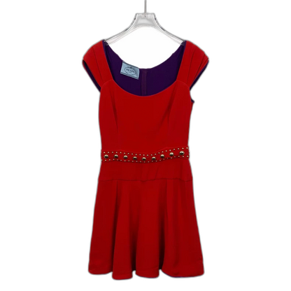 Red Studded Sleeveless Dress by Prada
